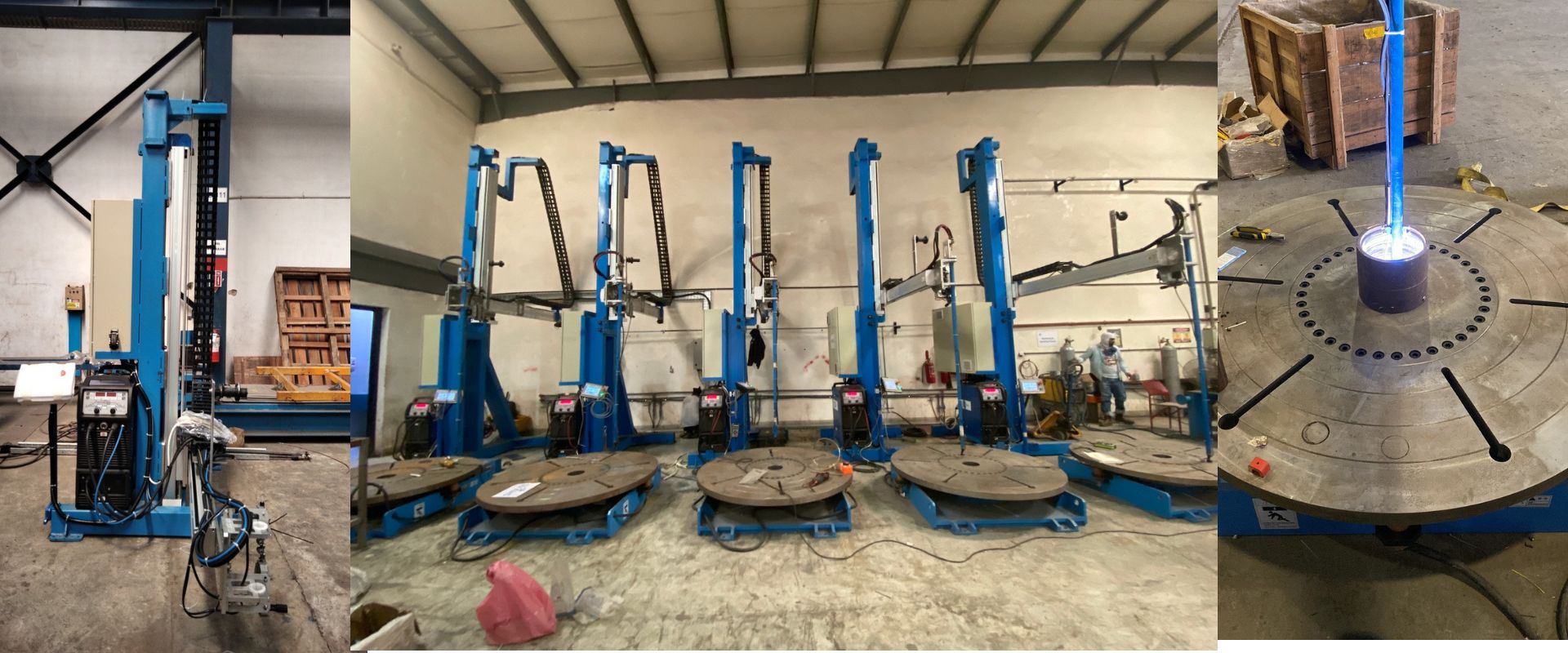 We make an automatic welding system using Tungsten Inert Gas welding technique. using 3 axis drive, namely Y and X axis on the machine body and Z on the rotator